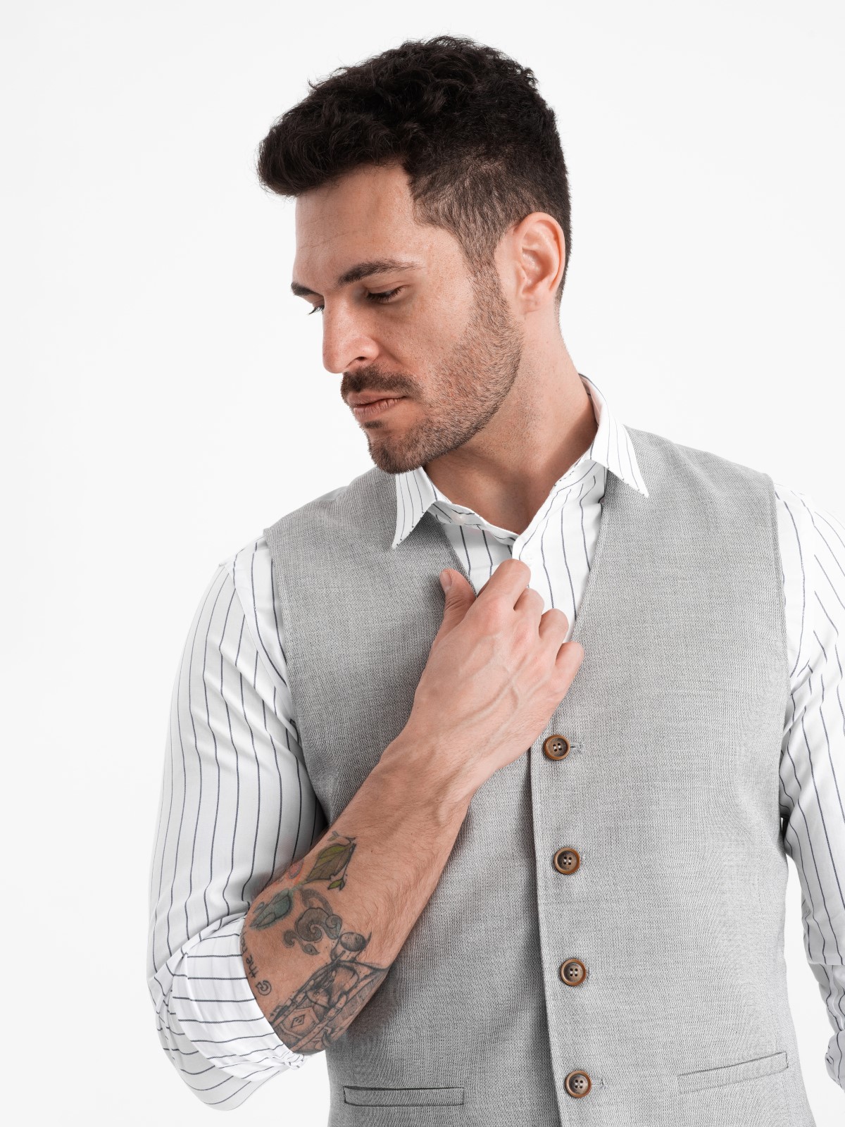 Men's jacquard suit vest without lapels - light grey V1 OM-BLZV-0106 ...